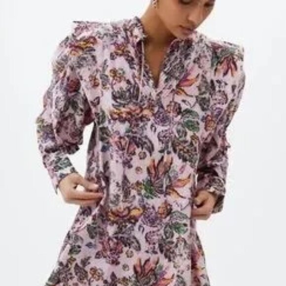 MariaCherFranca Floral Print Cotton Silk Blend Midi Dress